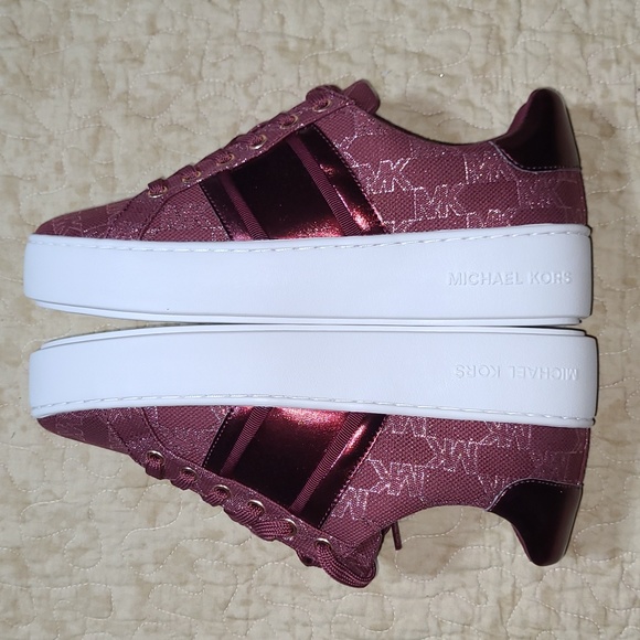 Michael Kors Poppy Stripe Lace Up Tennis Shoes Mulberry Size Various - Picture 6 of 10